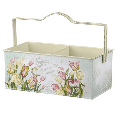 Double Metal Planter Holder With A Floral Design And A Shabby Chic Finish