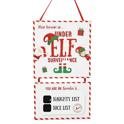 Elf Surveillance Wooden Hanging Chalkboard