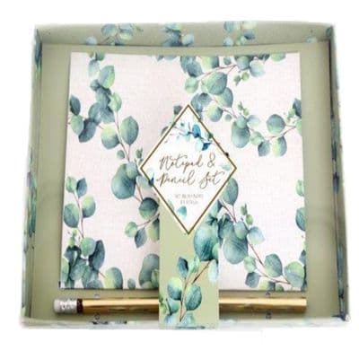 Eucalyptus Theme Notepad & Pencil Gift Set