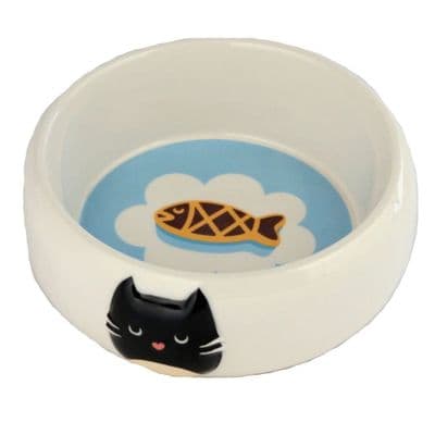 Feline Cat Food Bowl In White