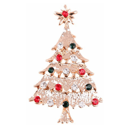 Festive Gold Tone and Crystal Christmas Tree Costume Brooch
