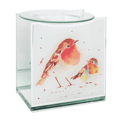 Festive Winter Robin Design Glass Wax or Oil Burner