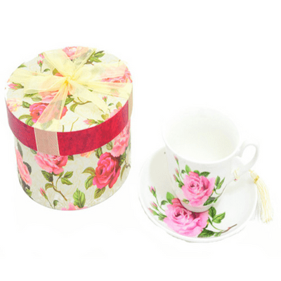 Fine China Cup & Saucer Set with a rose and bud pattern