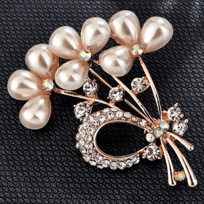 Floral Design Faux Pearls & Crystals Brooch