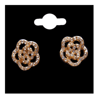 Flower Head Gold & Crystal Stud Earrings