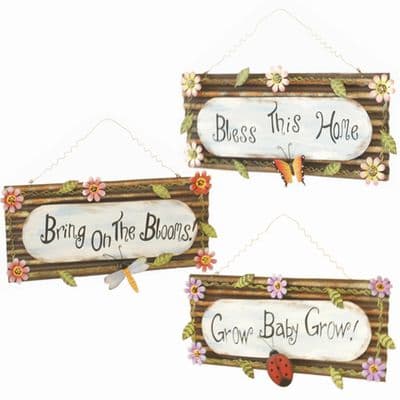 Garden metal hanging wall Plaque with image of insects & flowers