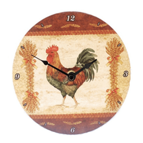 Glass Rooster Design wall clock
