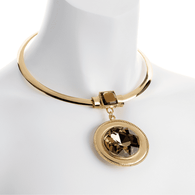 Gold Colour Collar with a Brown Glass Pendant