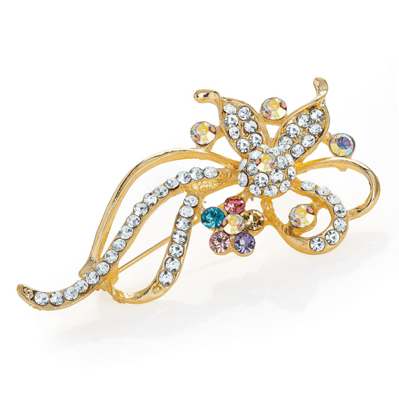 Gold Multi Coloured Crystal Brooch