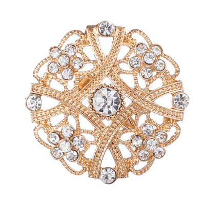 Golden Tone Faux Crystal Lattice Design Costume Brooch