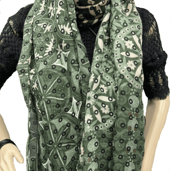 Green Floral and Circle Design Lightweight Scarf