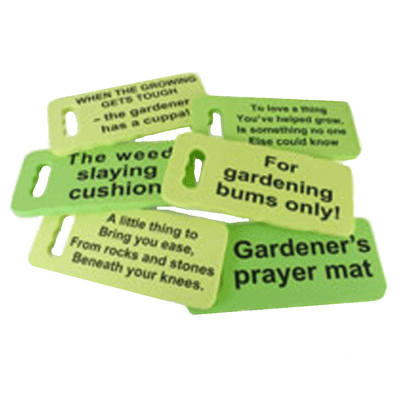 Green Garden Kneeling Cushions with Sayings