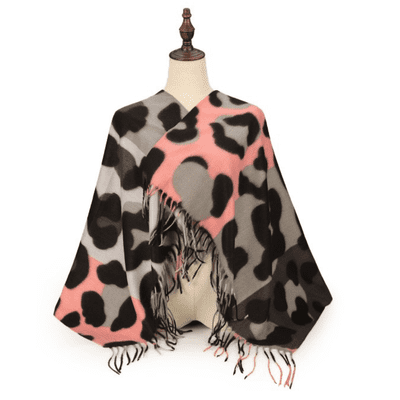 Grey And Pink Leopard Print Autumn Winter Ladies Scarf