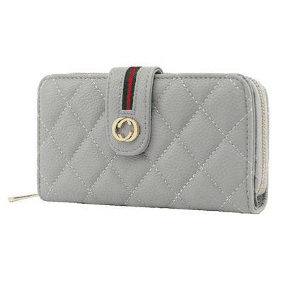Grey Designer Inspired Quilted Design Long Purse
