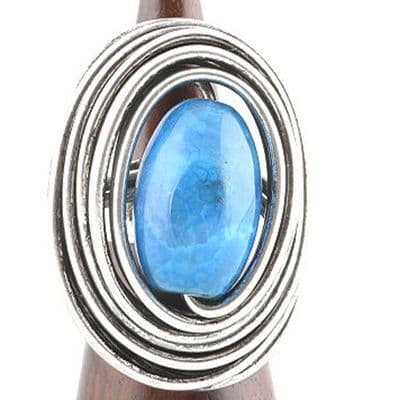 Handmade Silver Twisted Wire Ring with a large Blue Glass Stone