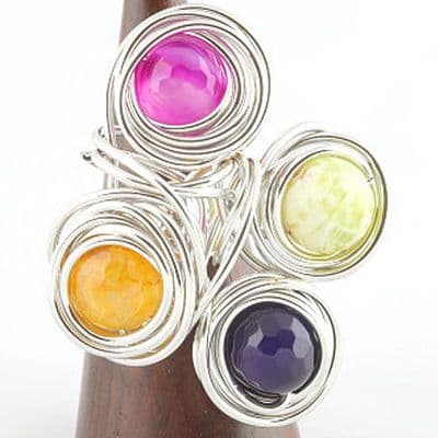Handmade Twisted Wire Ring with Coloured Glass Beads