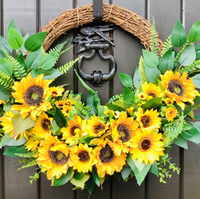 Happy & Bright Yellow Faux Sunflower Half Style Door Wreath
