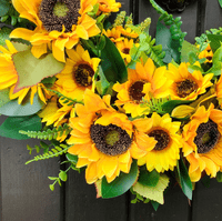 Happy & Bright Yellow Faux Sunflower Half Style Door Wreath