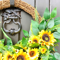 Happy & Bright Yellow Faux Sunflower Half Style Door Wreath
