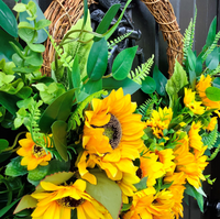 Happy & Bright Yellow Faux Sunflower Half Style Door Wreath