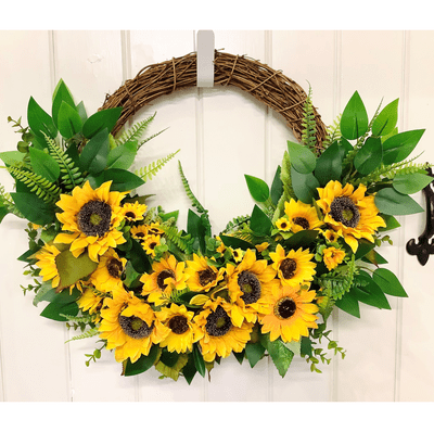 Happy & Bright Yellow Faux Sunflower Half Style Door Wreath