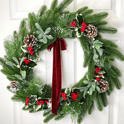 Holly, Mistletoe, Pines And Pinecones Christmas Door Wreath