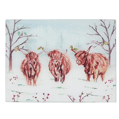 Jennifer Rose Highland Cow Christmas Cutting Board Worktop Saver