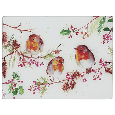 Jennifer Rose Winter Robin Glass Cutting Board Worktop Saver