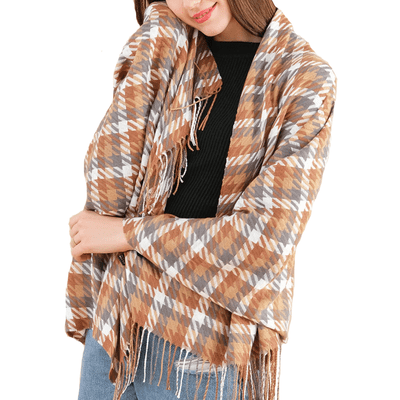 Khaki Houndstooth Design Scarf