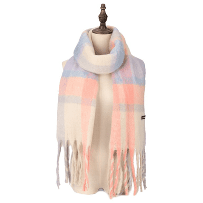 Ladies Pink and Blue Checked Winter Scarf