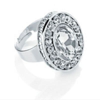 Ladies Rhodium Colour Crystal Oval Shape Adjustable Ring