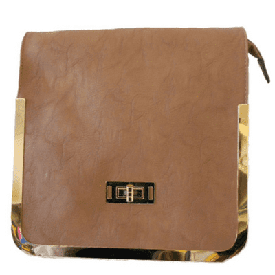Light Brown/Taupe Satchel Style Handbag trimmed in Gold