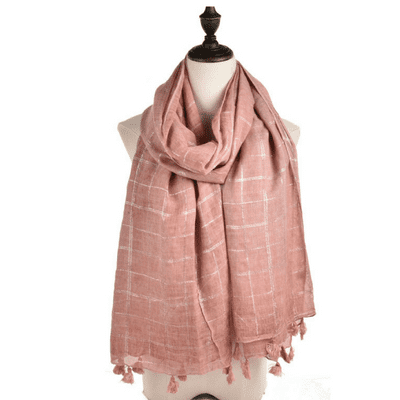 Lightweight Pink Plaid Design Finished with Tassels