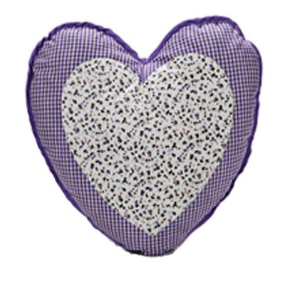 Lilac Purple Gingham Fabric Heart Shaped Cushion