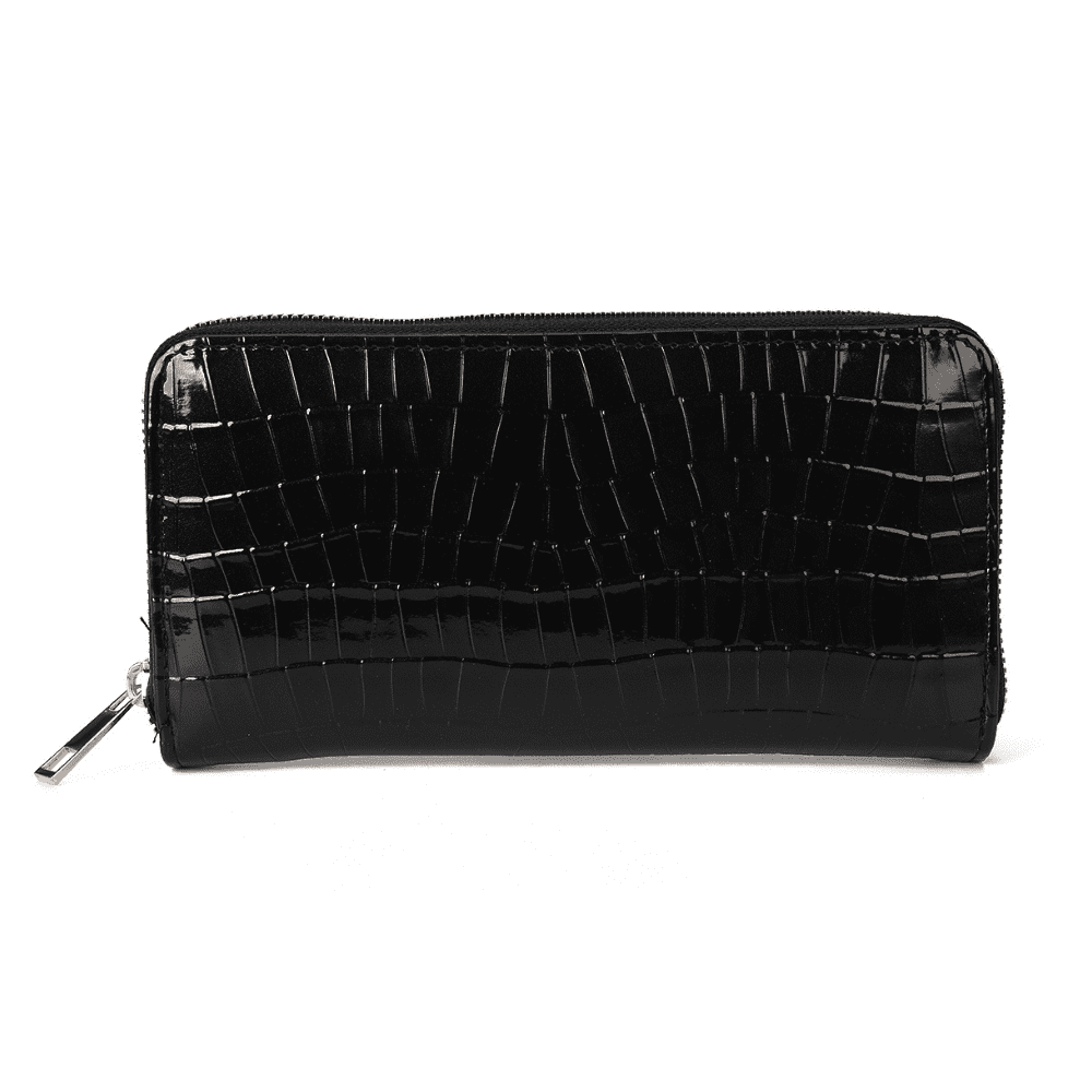 Long Black Textured Design Purse Wallet