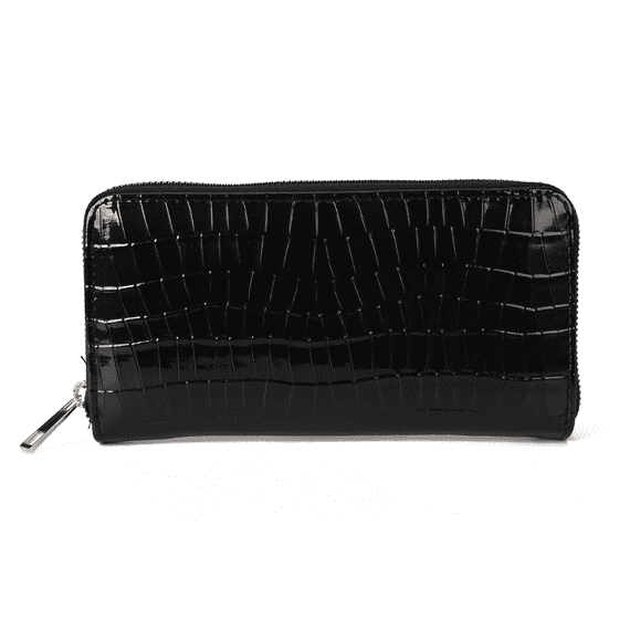 Long Black Textured Design Purse Wallet