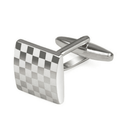 Mens Silver Colour Square Checkerboard Cufflinks