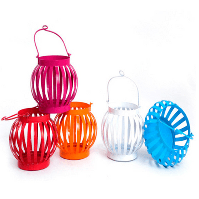Metal Hanging Tea Light Coloured Baskets