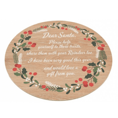 Mistletoe & Holly Design Wooden Santa Treat Plate
