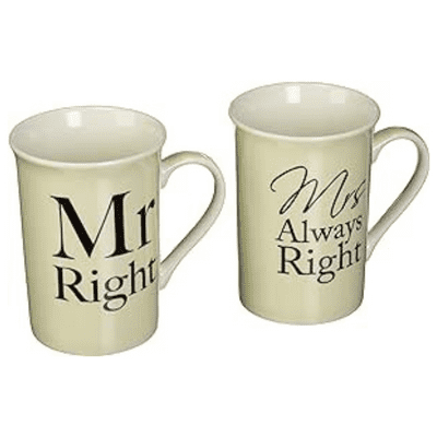 Mr & Mrs Right Cream Mug Set