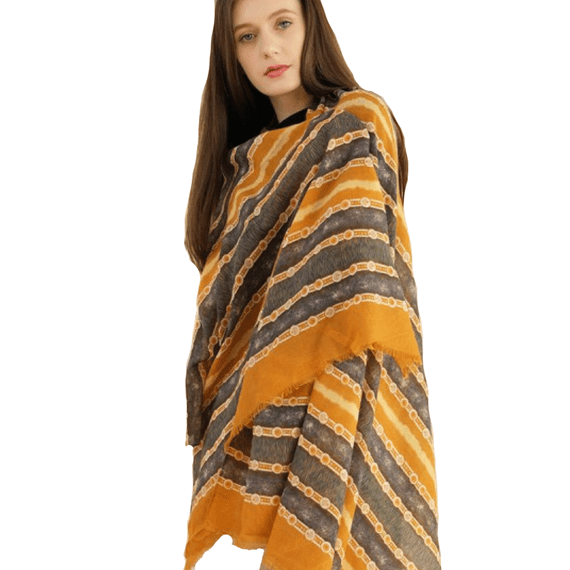 Mustard Yellow And Grey Striped Lightweight Scarf
