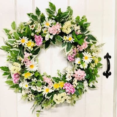Nanny's Spring Garden Flower's Welcome Spring Summer Door Wreath