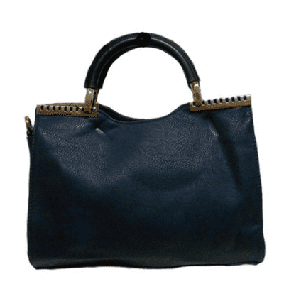 Navy Satchel Style Handbag, trimmed with gold