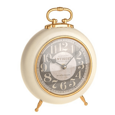 Nora Free Standing Aged Round Clock In Off White & Gold