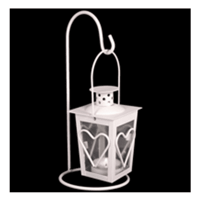 Off White Mini Metal Lantern With Heart Detail On A Swing