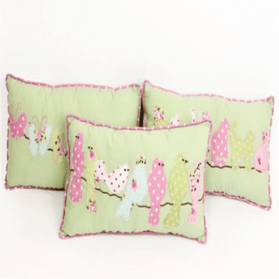 Pale Green Patchwork Cushion with Coloured Butterflies / Coloured Cats