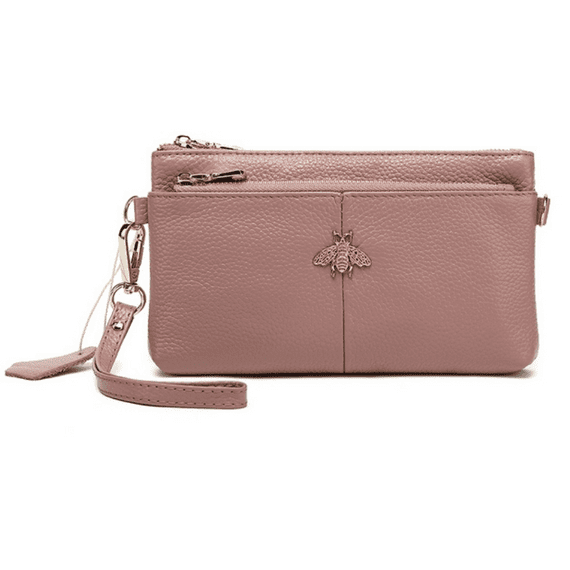 Pale Pink Leather Purse with Bumble Bee Embellishments
