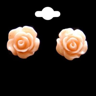 Peach Colour Rose Head Stud Earrings
