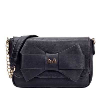 Penny Shoulder Handbag In Black With Bow Detail
