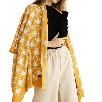 Petal Blossom Design Cashmere Scarf in Yellow